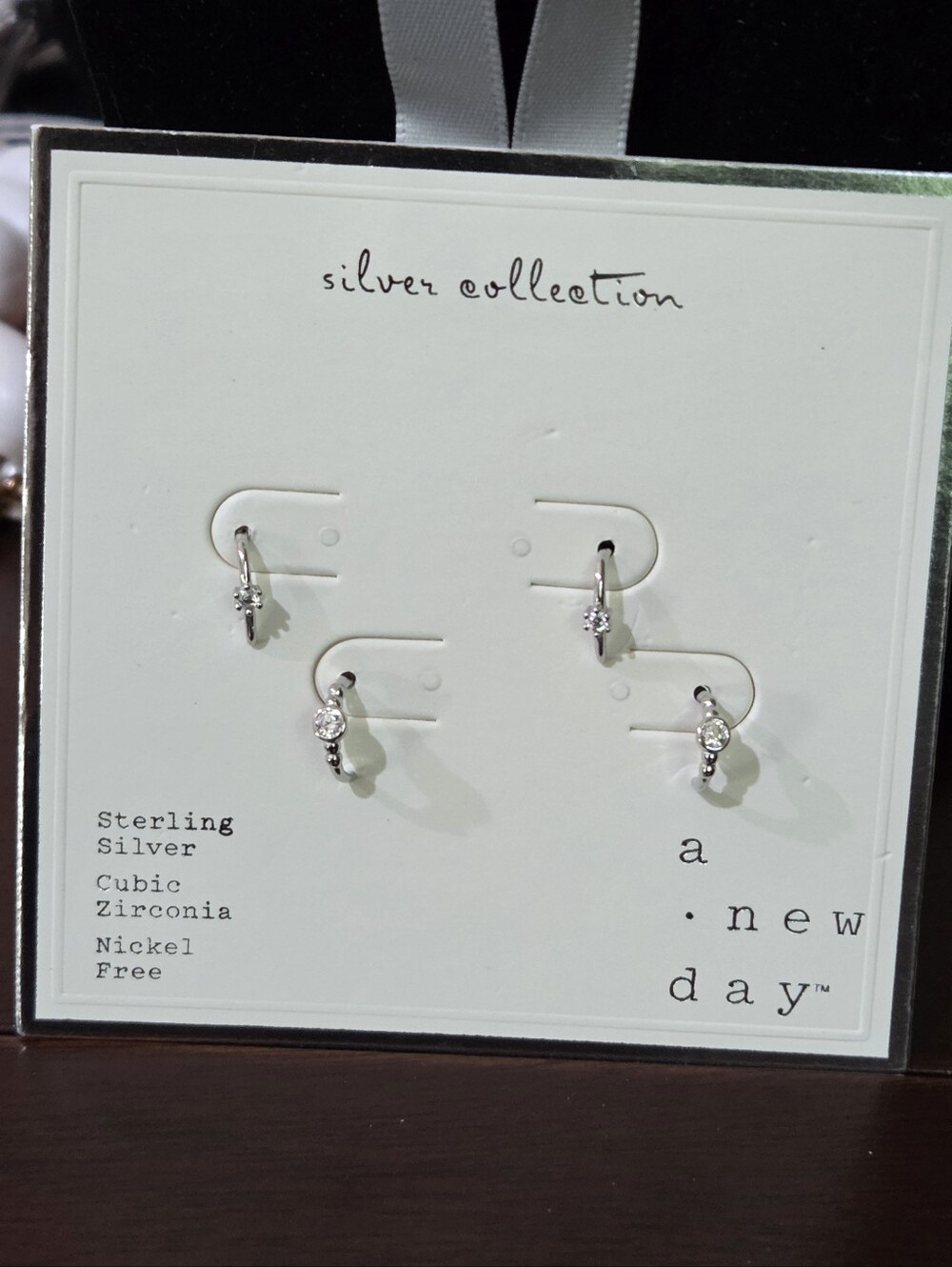 a.new.day Sterling Silver Cubic Zirconia Mini Drop Earrings NEW